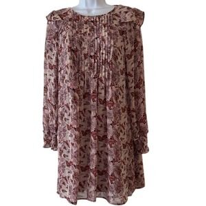 LC Lauren Conrad Floral Pleated Long Sleeve Chiffon Mini Dress Size S